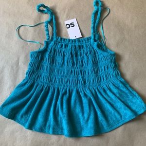 Cropped blue velvet tank